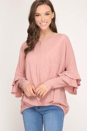  Ruffled Long Sleeve Front Cross Front Knit Top