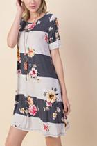  Thick Stripe & Floral Everyday T-dress