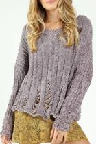  Destructed-chenille Cable Sweater
