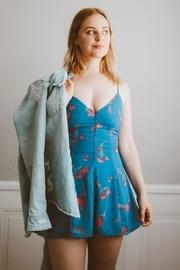  Royal-blue Floral Romper
