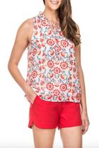  Gathered Neck Floral Tie Top