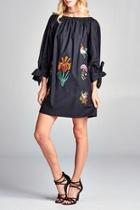  Embroidery-accent Tie-sleeve Tunic