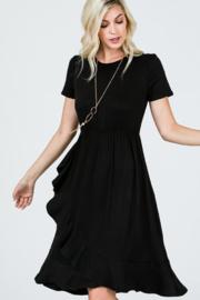  Black Ruffle Skirt Short Sleeve Knee Length Dress