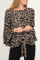  Leopard Tie-front Blouse