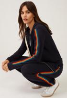 Monrow Super Soft Zip Up Hoodie With Rainbow Stripes