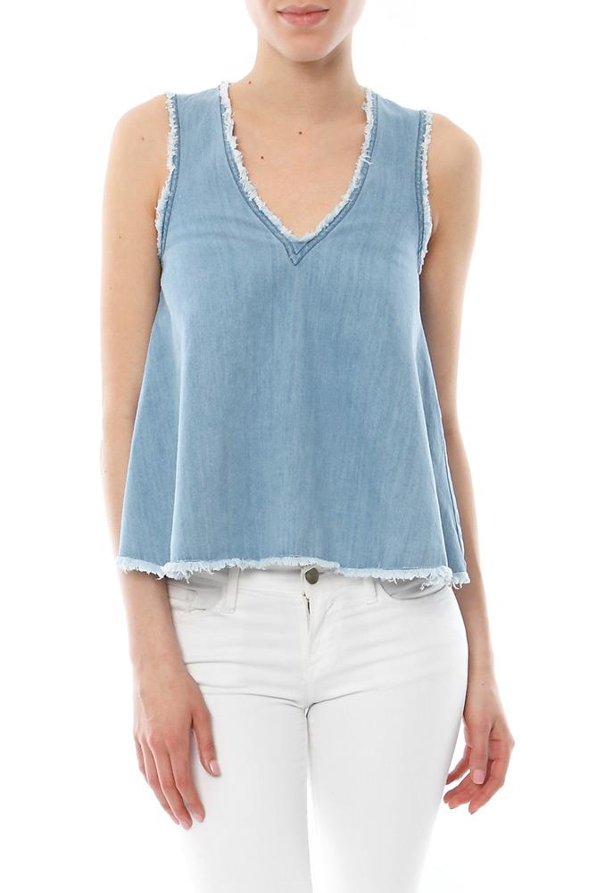 Nicholas Denim V Neck Band Top