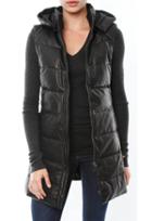 June Hooded Leather Puffy Vest