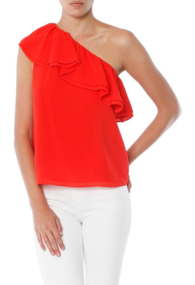 Rebecca Taylor One Shoulder Silk Top