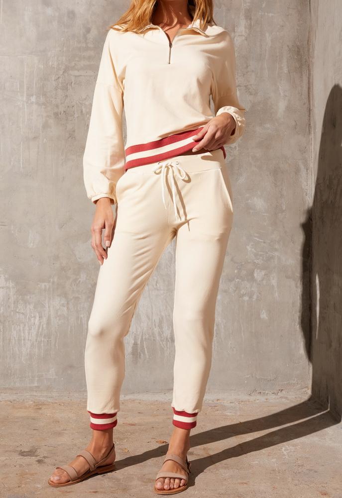 Monrow Sporty Sweatpant With Stripe Rib