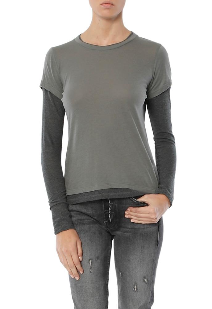 Monrow Double Layer Contrast Long Sleeve Tee