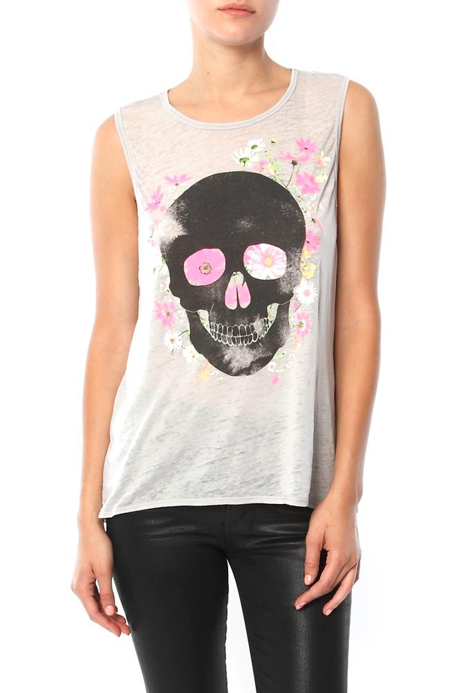 Chaser Floral Skull Vintage Jersey Flounce Tank