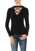 Minnie Rose Lace Up V-neck Sweater