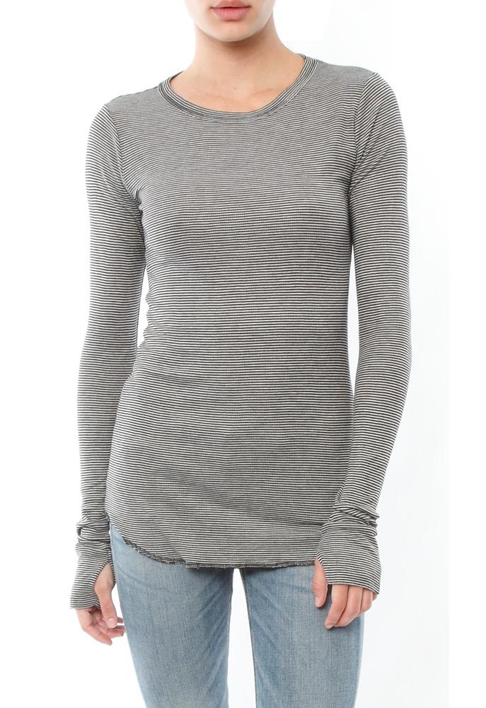 Michael Lauren Crane Long Sleeve Fitted Tee With Back Stripe