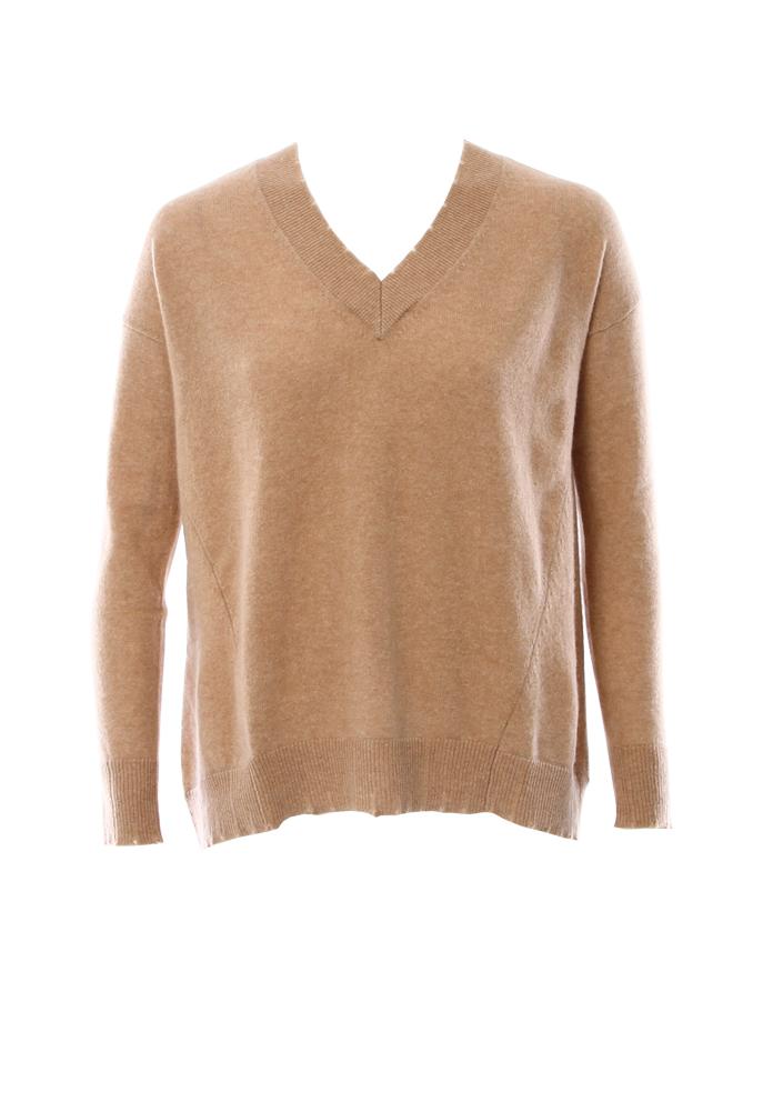 Minnie Rose Pleat Back V Neck Sweater