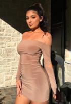 My Style Mode Double Lined Off The Shoulder Cut Out Elbow Mini Dress As Seen On Kylie Jenner