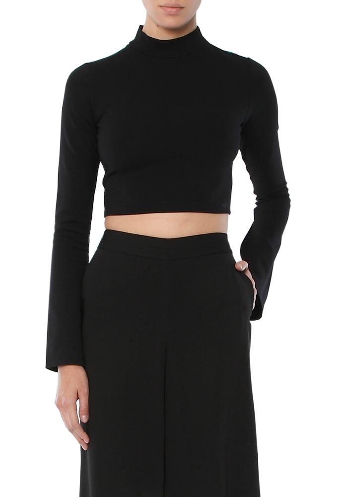 Donna Mizani Cape Sleeve Mock Neck Crop Top