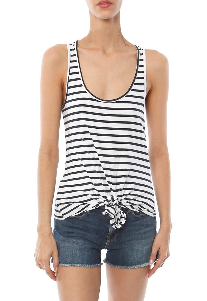 Monrow Stripe Tie Front Tank