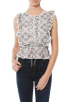 Moon River Ruffle Printed Top With Lace Trim