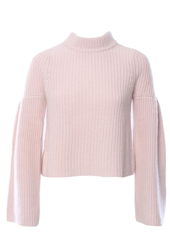 Autumn Cashmere Cropped Mock Neck Sweater With Trumpet Sleeve