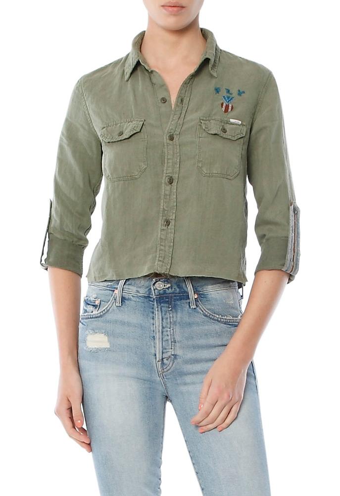 Mother Super Trooper Crop Fray Shirt