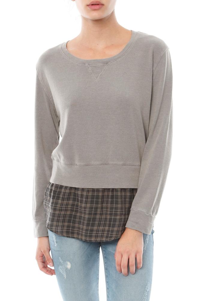 Monrow Double Layer Plaid Sweatshirt