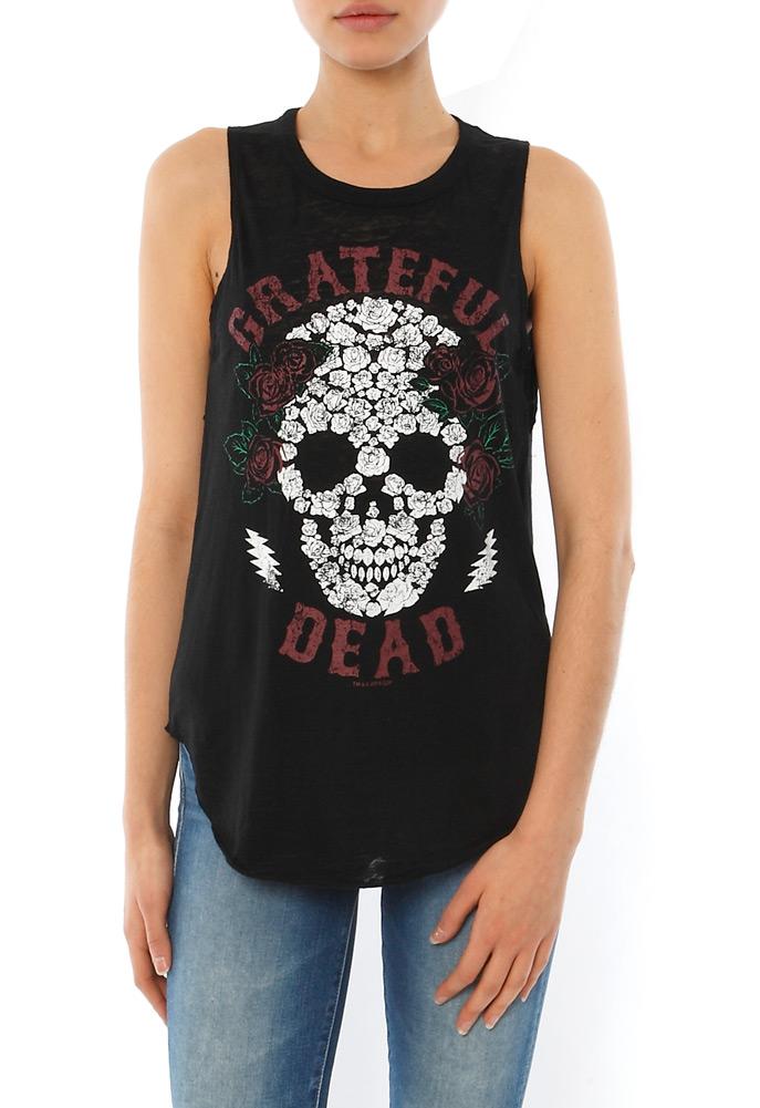 Chaser Grateful Dead Bear Skull Drape Back Crew Tank