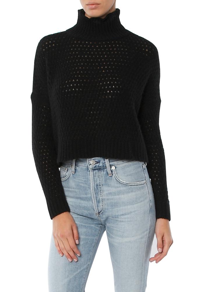 Autumn Cashmere Open Thermal Boxy Mock Neck Sweater