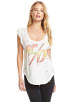 Chaser Ac/dc Gauzy Cotton Jersey Roll Sleeve Scoop Neck Shirttail Tee