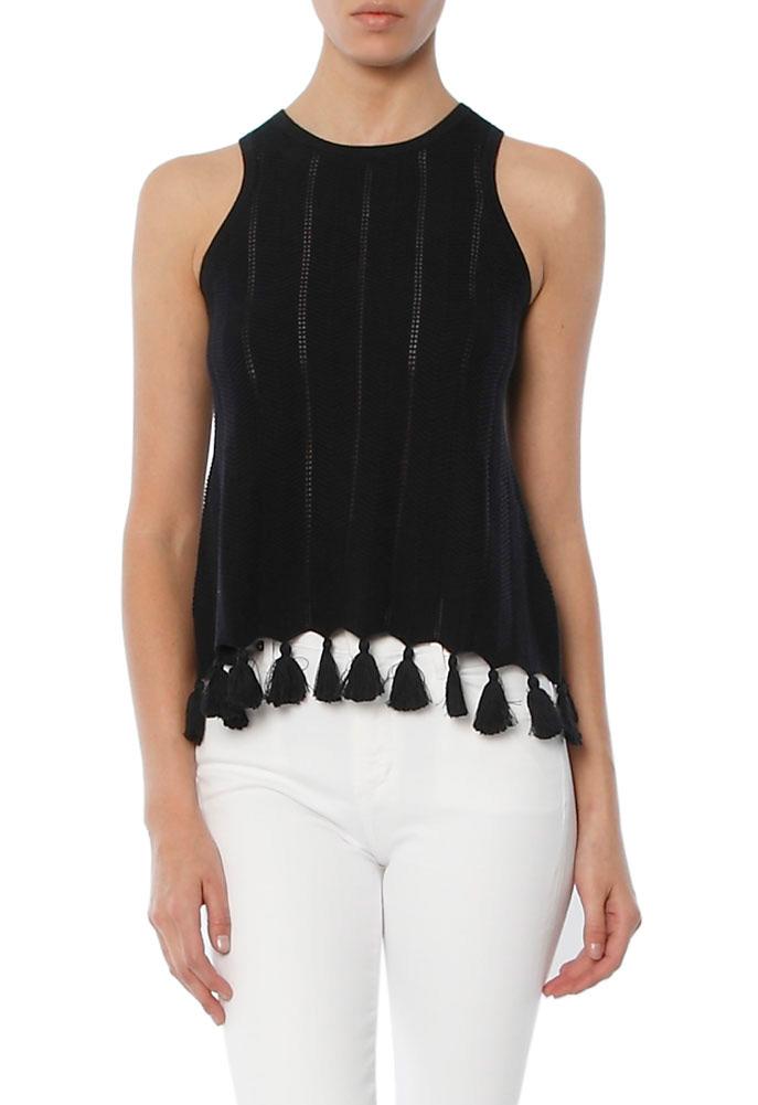 Autumn Cashmere Chevron Stitch Tank With Tassels