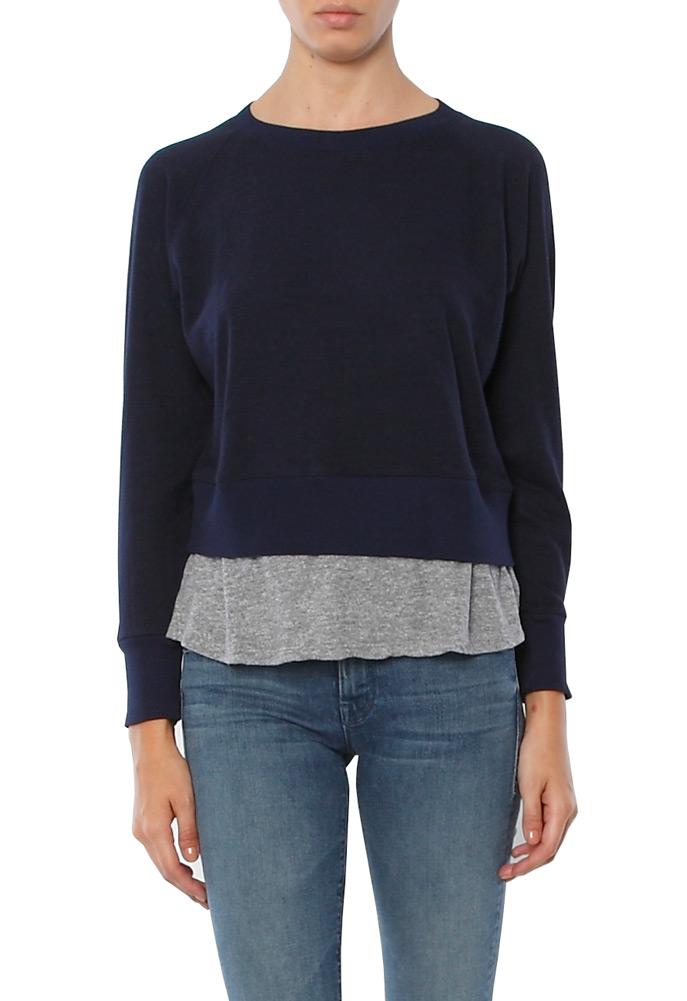 Monrow Heather Fleece Double Layer Raglan With Granite Tee