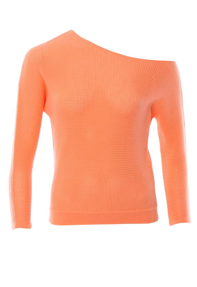 Minnie Rose Mesh One Shoulder Sweater