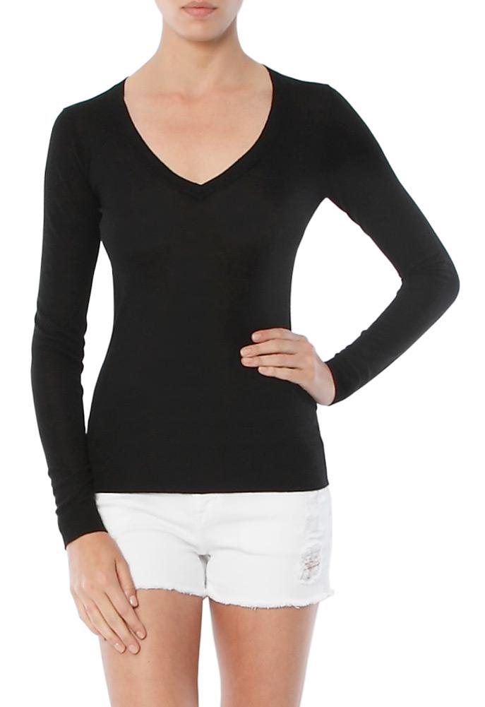 Minnie Rose Knit Tease V Neck Sweater
