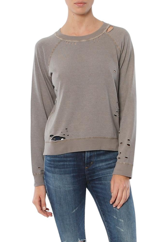 Monrow Vintage Crew Sweatshirt With Holes