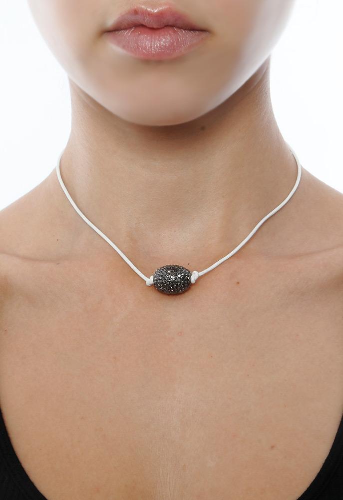 Mgems Pave Oval Leather Choker Necklace