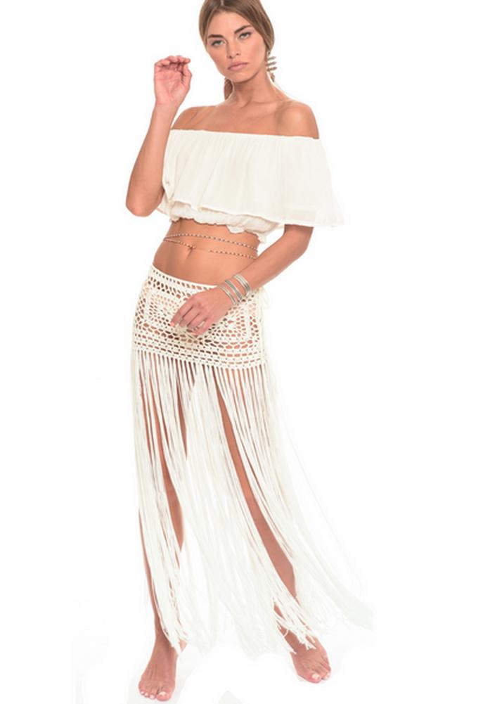 Muche Et Muchette Javiera Hand Crochet Mini Skirt With Long Fringe