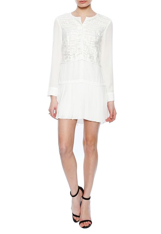 Alexis Francis Embroidered Dress With Pleat Detail