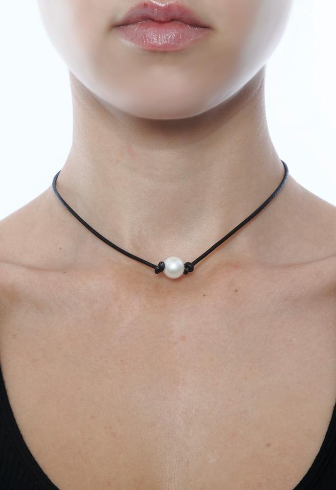 Mgems Leather Choker With Pearl