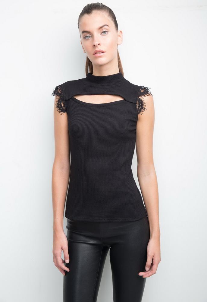 Generation Love Camilla Sleeveless Mock Neck Top With Lace