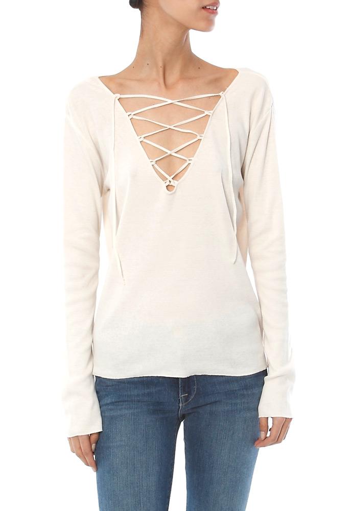 Ragdoll Los Angeles Rib Long Sleeve Lace Up Top