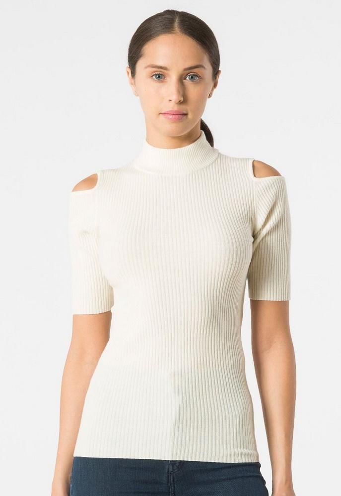 Autumn Cashmere Cold Shoulder Short Sleeve Turtleneck