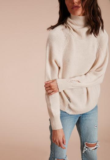 Nation Ltd Lark Distressed Raglan Turtleneck Sweater