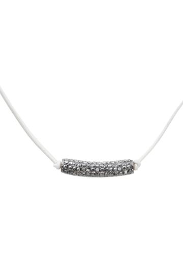 Mgems Large Pave Bar Choker Leather Necklace
