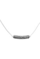 Mgems Large Pave Bar Choker Leather Necklace