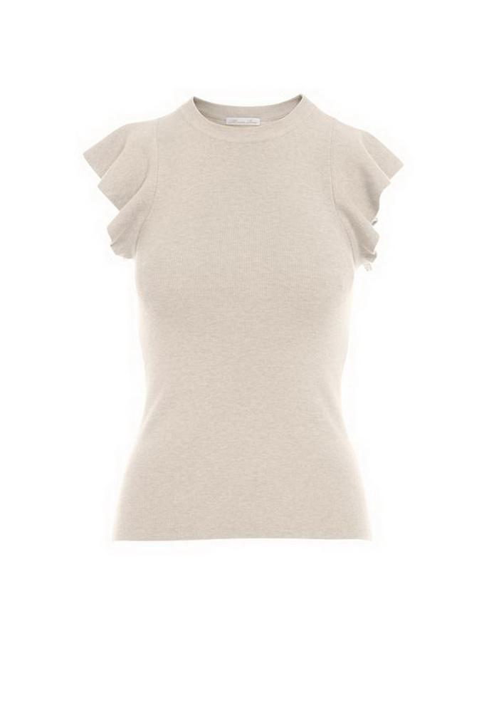 Minnie Rose Cotton Short Sleeve Ruffle Sweater