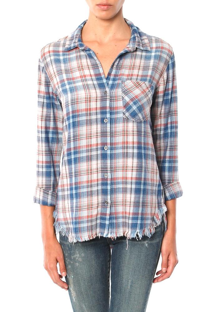 Bella Dahl Plaid Frayed Hem Button Down Shirt