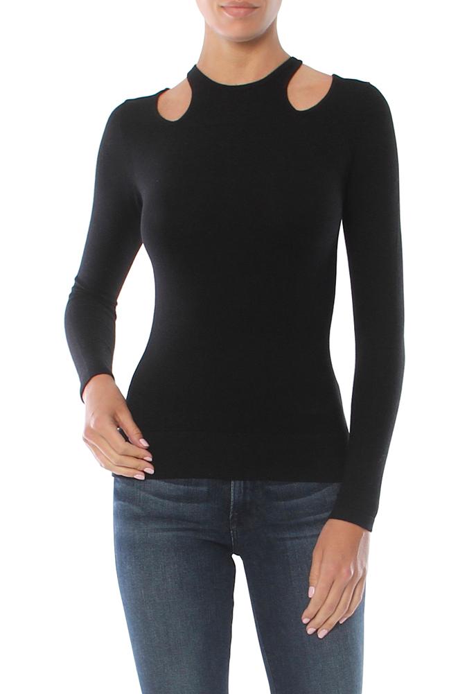 Minnie Rose Knit Tease Cold Shoulder Turtleneck Sweater
