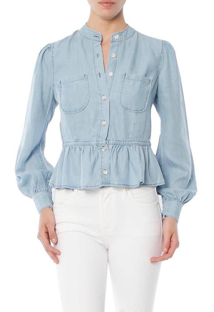 Frame Denim Double Pocket Denim Peplum Blouse