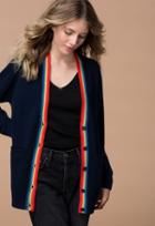 27 Miles Malibu Serge Deep V Neck Cardigan With Rainbow Stripes