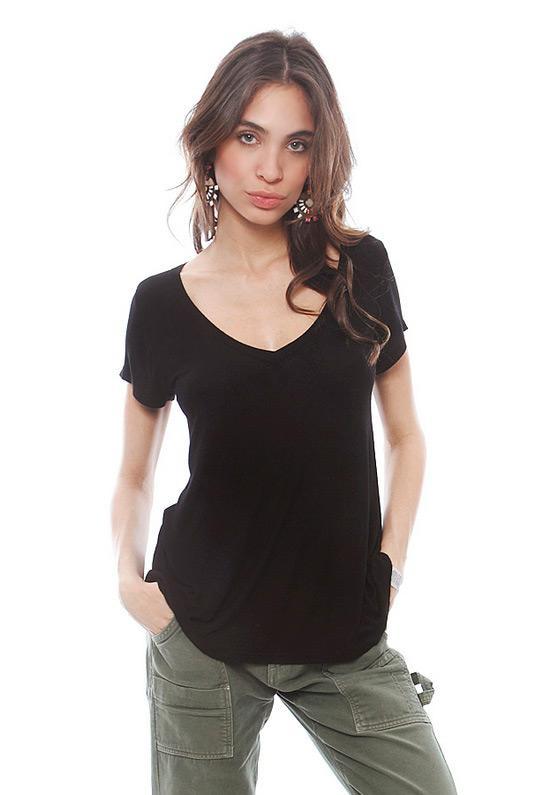 Michael Lauren Newman Short Sleeve Rib V Neck Tee