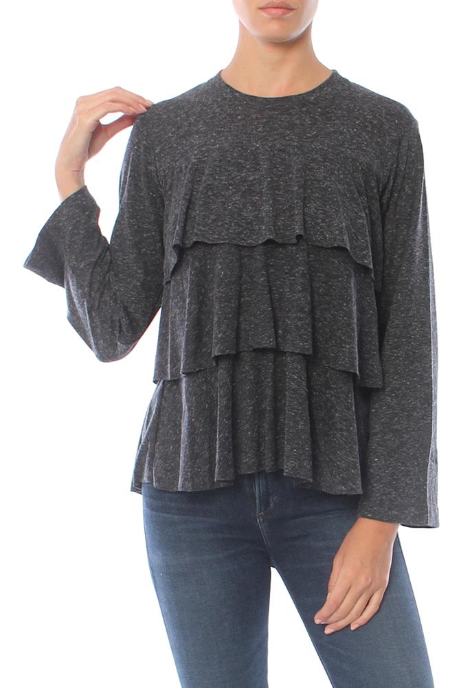 David Lerner Bell Sleeve Tiered Ruffle Top